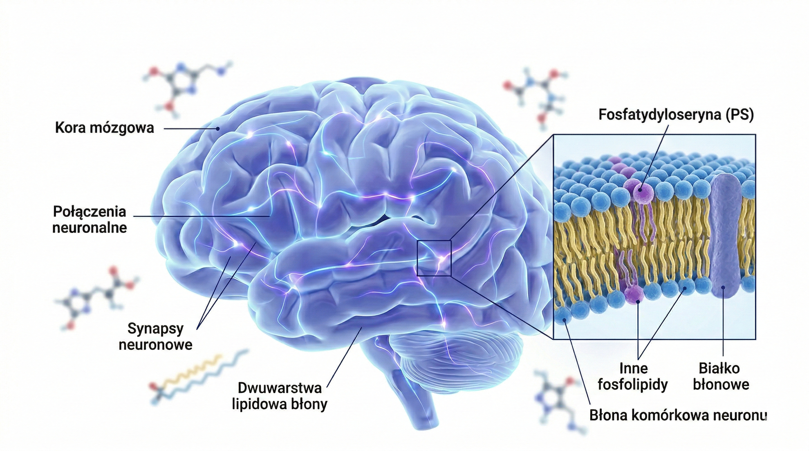 Fosfatydyloseryna w błonie komórkowej neuronów – schemat działania w mózgu