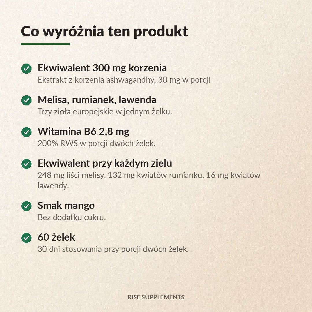 Ashwagandha + B6 żelki 60 szt. — co wyróżnia produkt