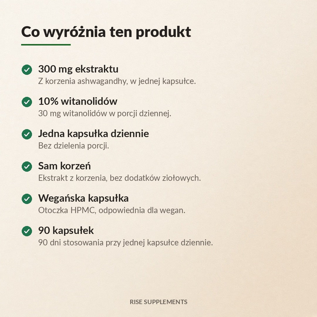 Ashwagandha ekstrakt 300 mg 10% witanolidów 90 kapsułek – co wyróżnia produkt