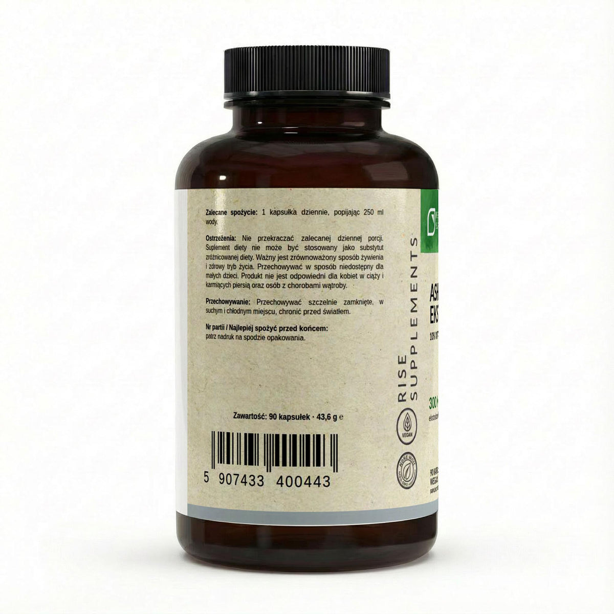 Ashwagandha ekstrakt 300 mg 10% witanolidów 90 kapsułek – bok opakowania