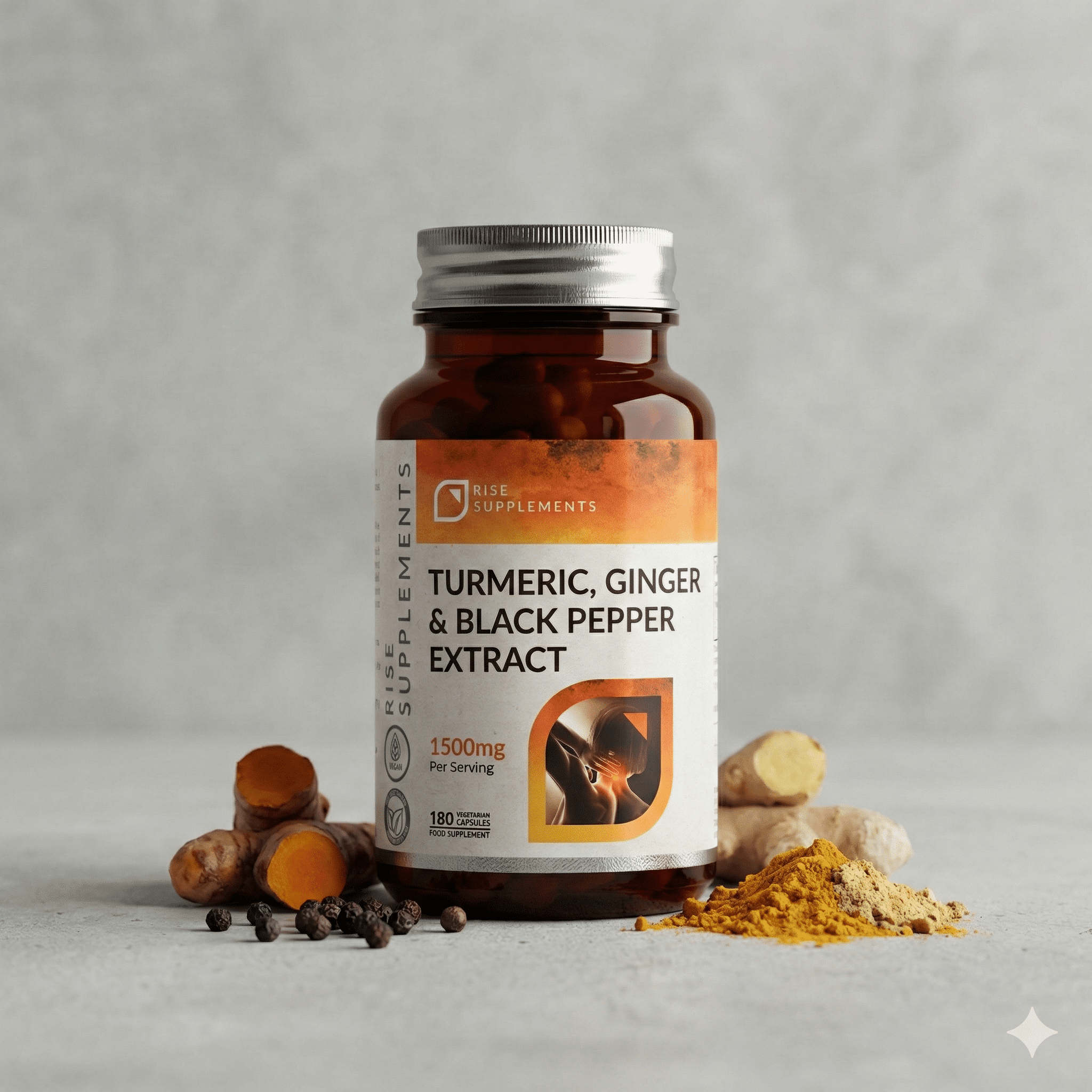 Ekstrakt z kurkumy imbiru i czarnego pieprzu 750 mg 180 kapsułek - Rise Supplements