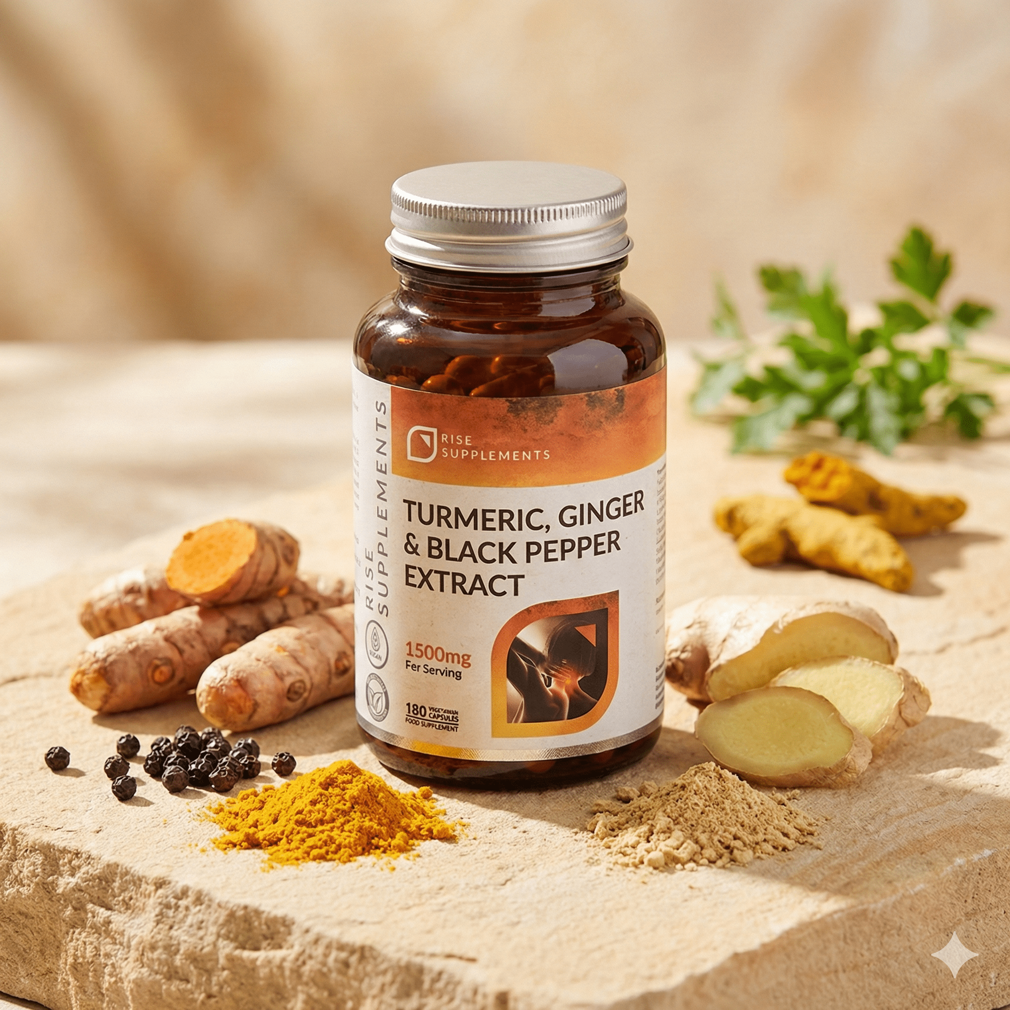 Ekstrakt z kurkumy imbiru i czarnego pieprzu 750 mg 180 kapsułek - Rise Supplements