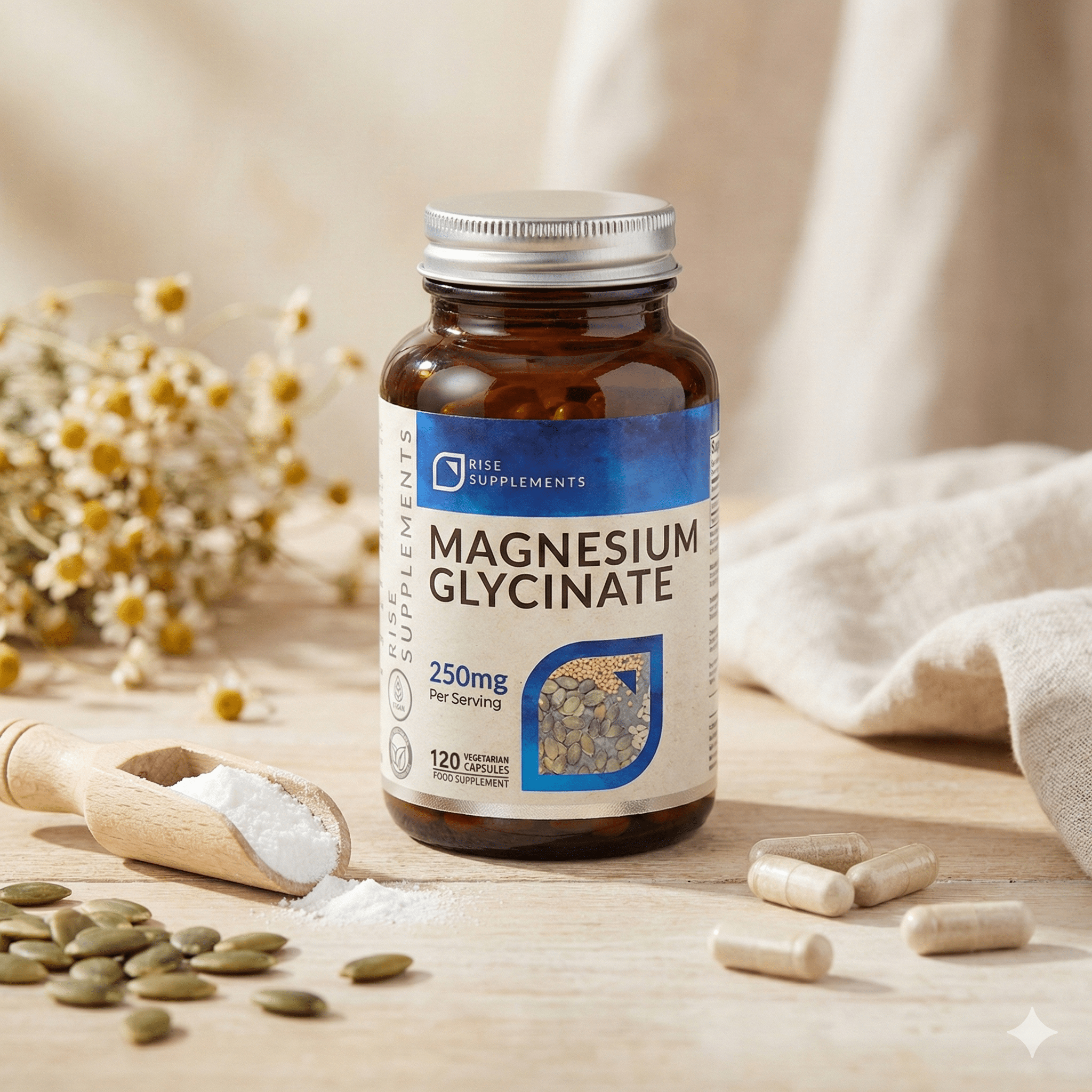 Glicynian Magnezu 250 mg w porcji 120 kapsułek - Rise Supplements