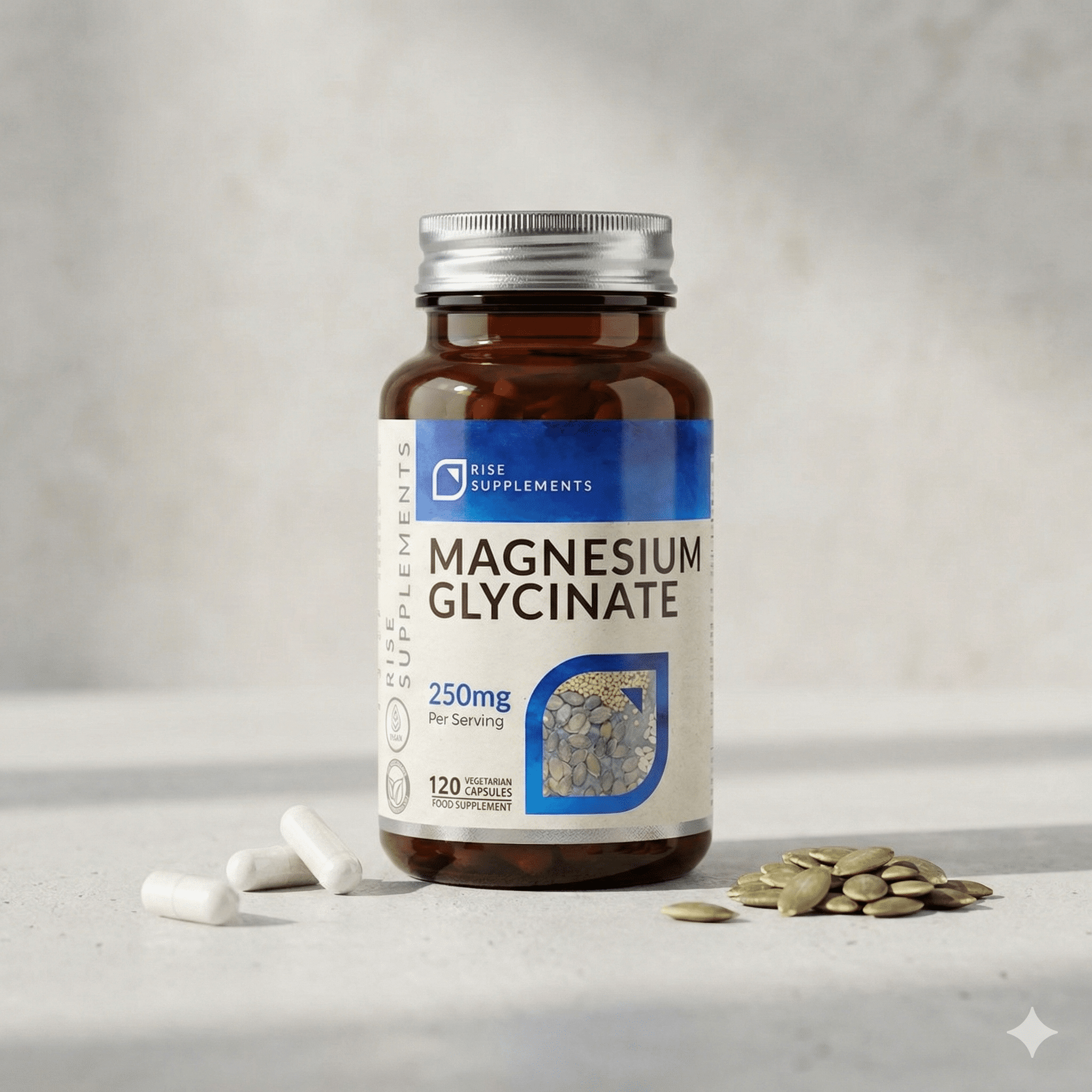 Glicynian Magnezu 250 mg w porcji 120 kapsułek - Rise Supplements