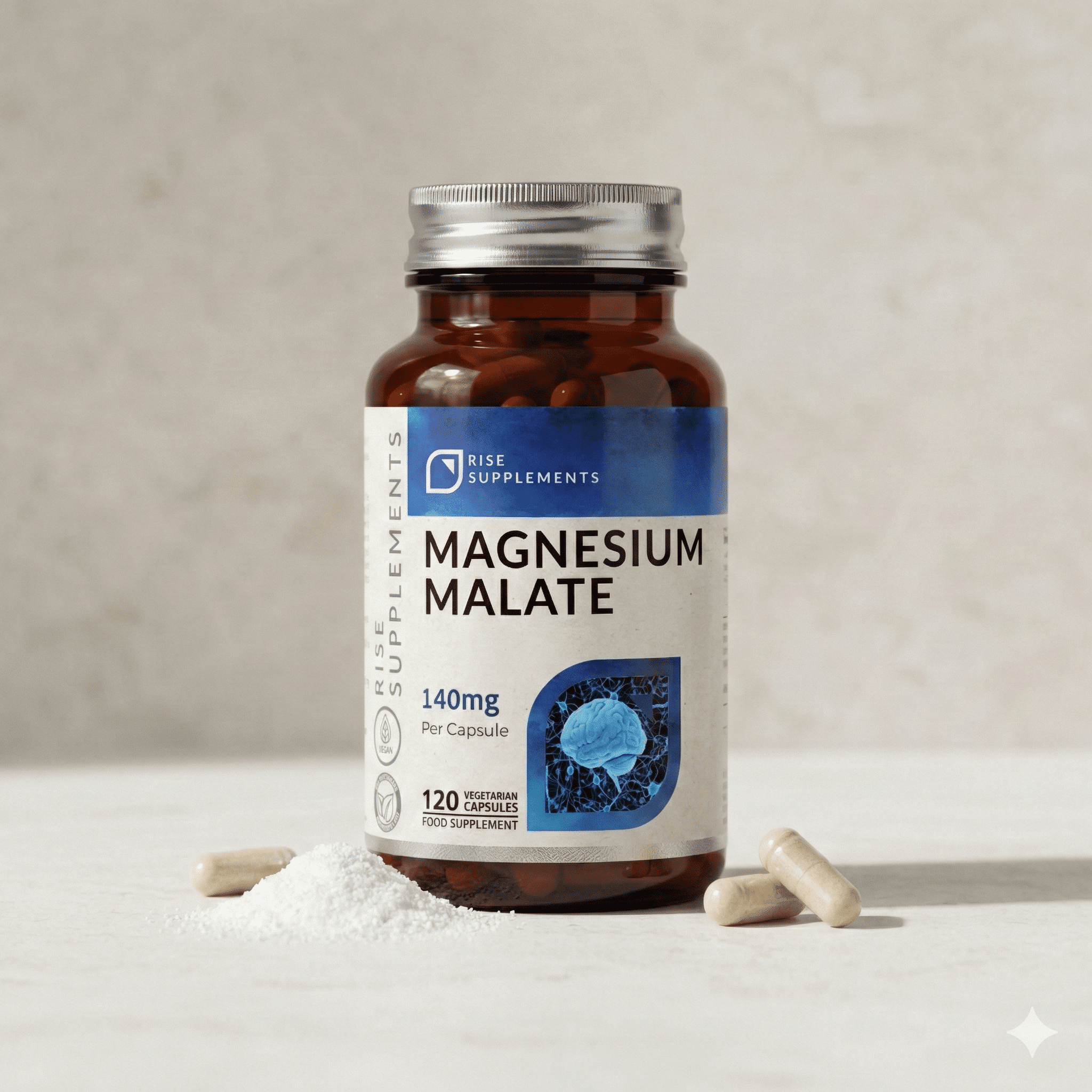 Jabłczan Magnezu (Magnesium Malate) 140 mg 120 kapsułek - Rise Supplements