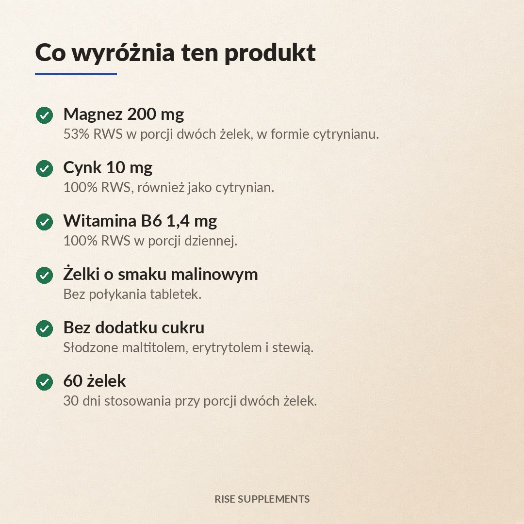Magnez 200 mg + Cynk 10 mg + B6 żelki 60 szt. — co wyróżnia produkt