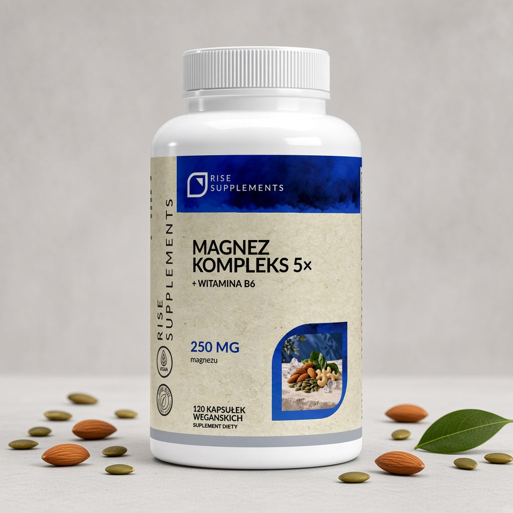 Magnez Kompleks 5 form 250 mg + B6 120 kapsułek – zdjęcie produktu na jasnym tle