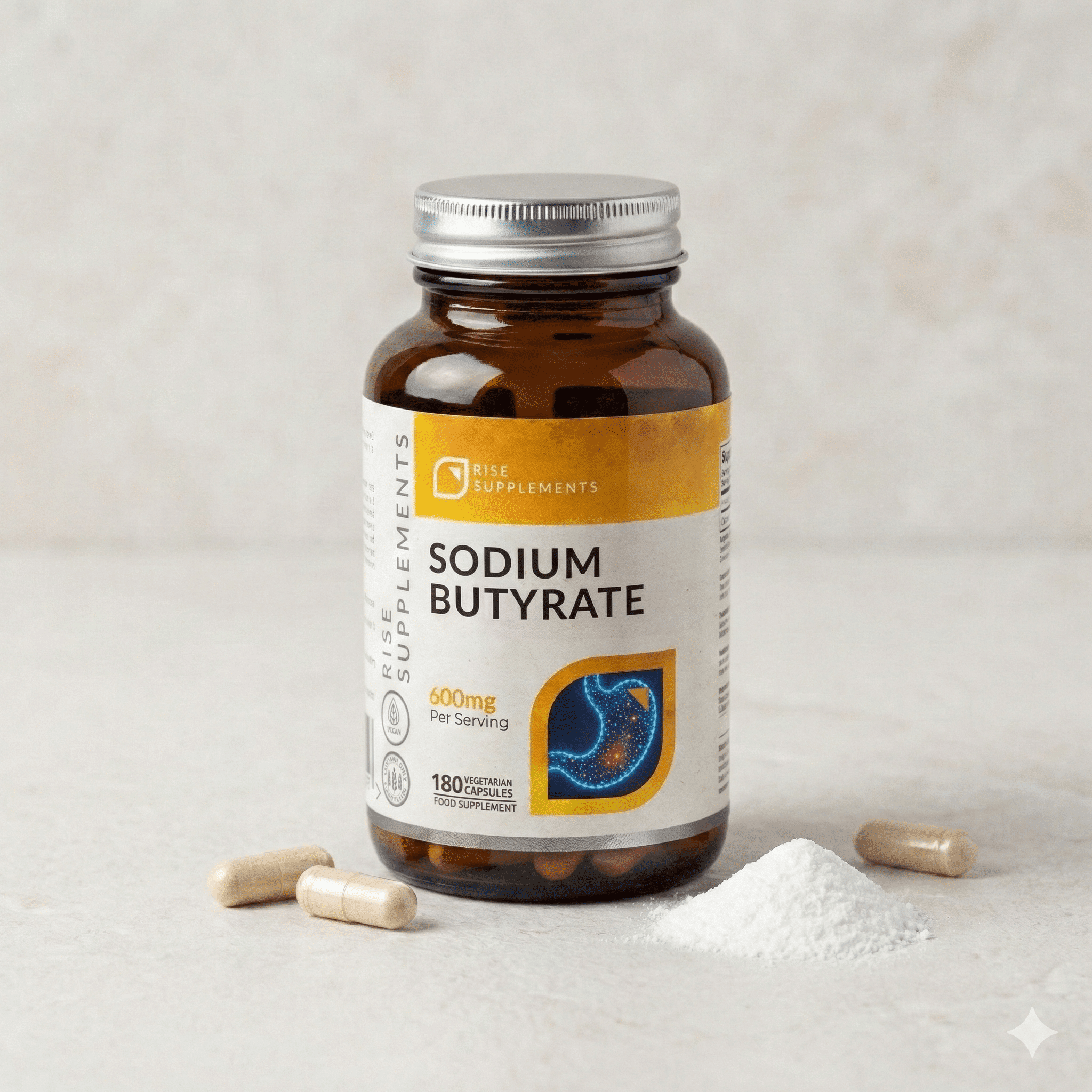 Maślan Sodu (Kwas Masłowy) 770mg 180 kapsułek - Rise Supplements