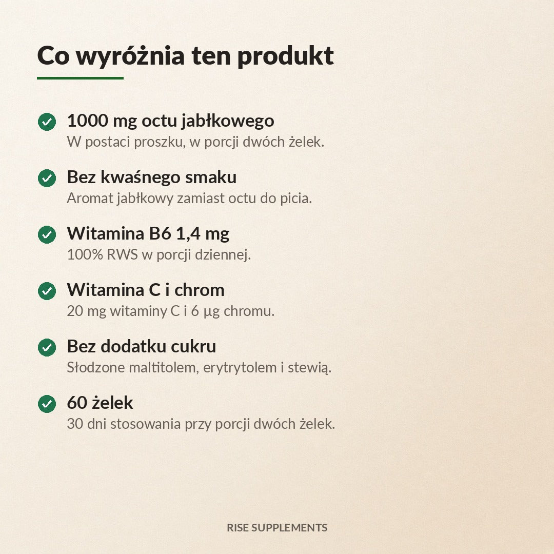 Ocet Jabłkowy 1000 mg żelki 60 szt. + C, B6, chrom — co wyróżnia produkt