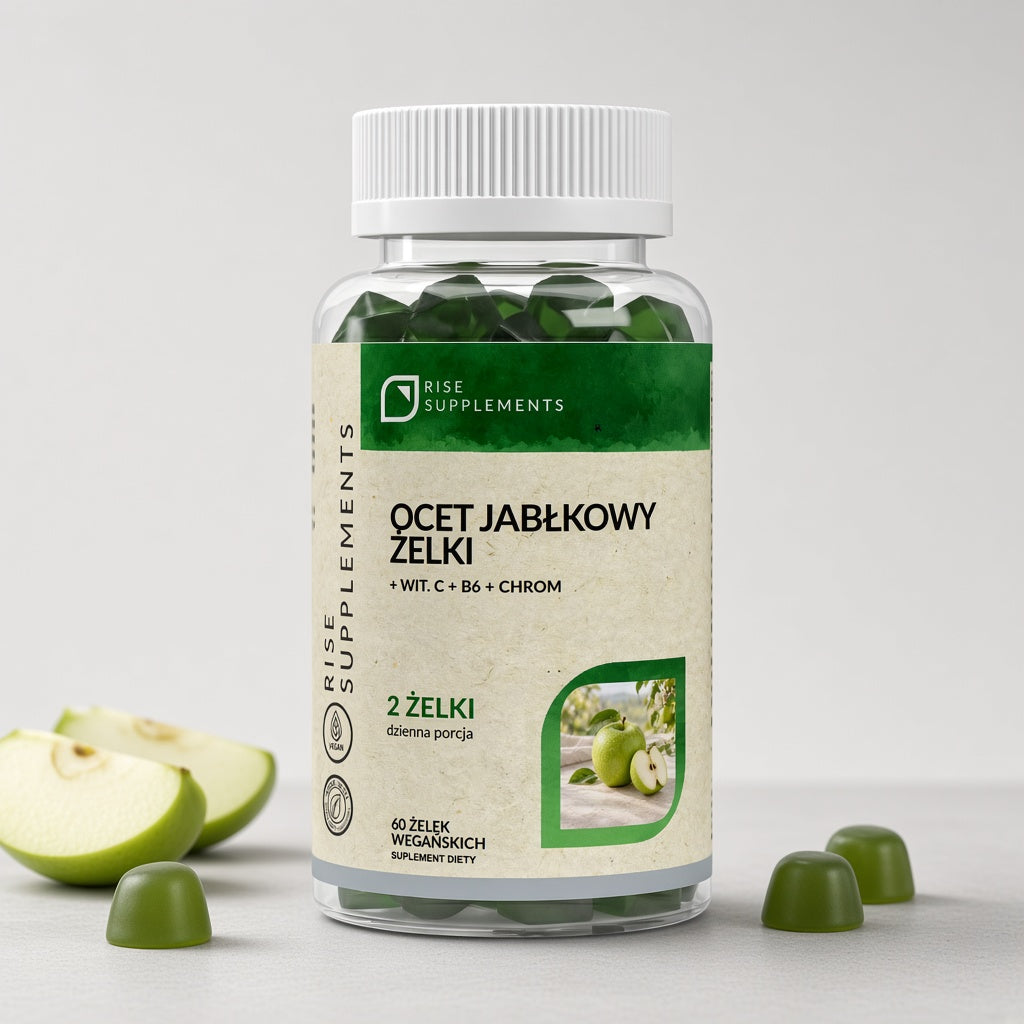 Ocet Jabłkowy 1000 mg żelki 60 szt. + C, B6, chrom — zdjęcie produktu na jasnym tle