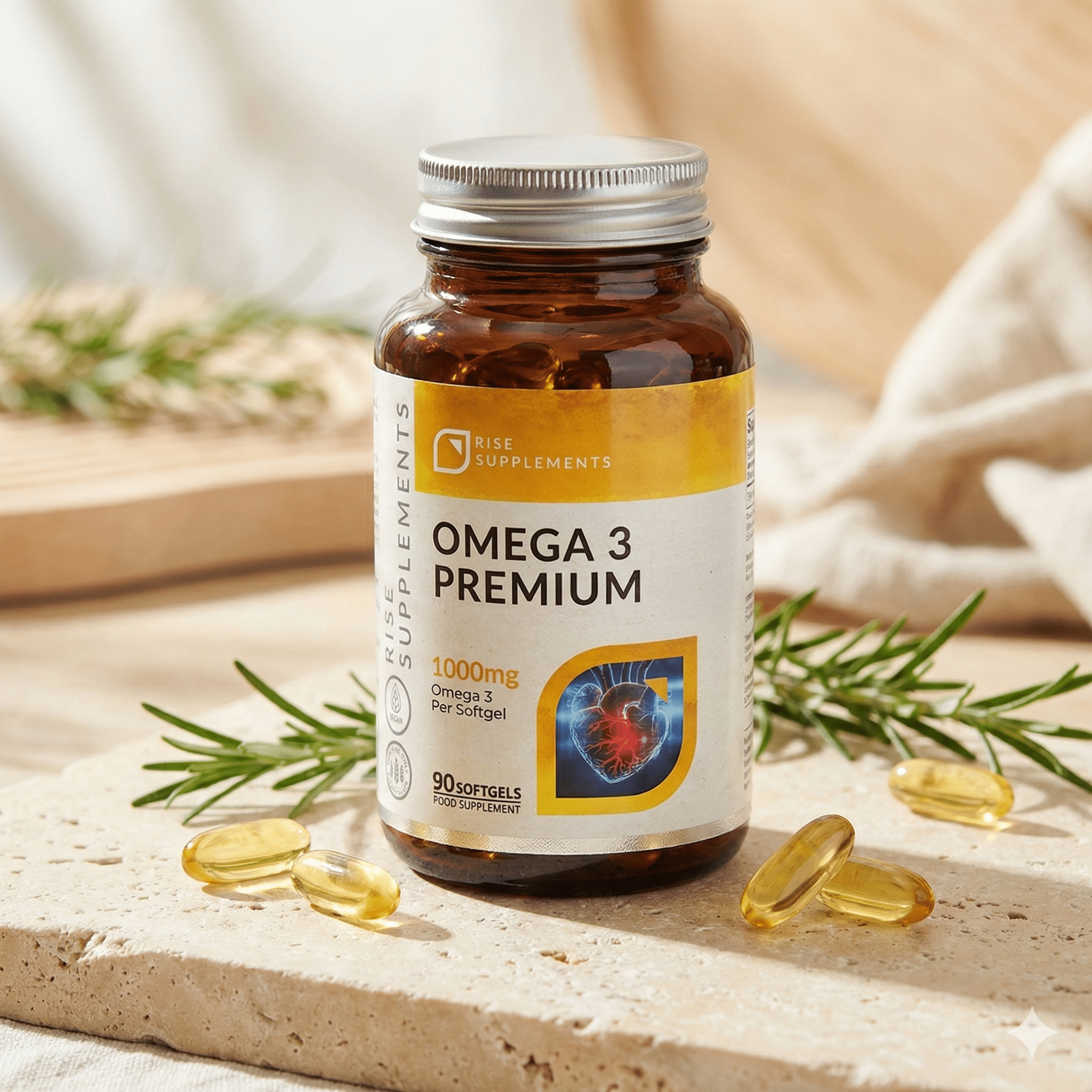 Omega 3 Premium EPA DHA witaminy E D3 K2 90 kapsułek - Rise Supplements