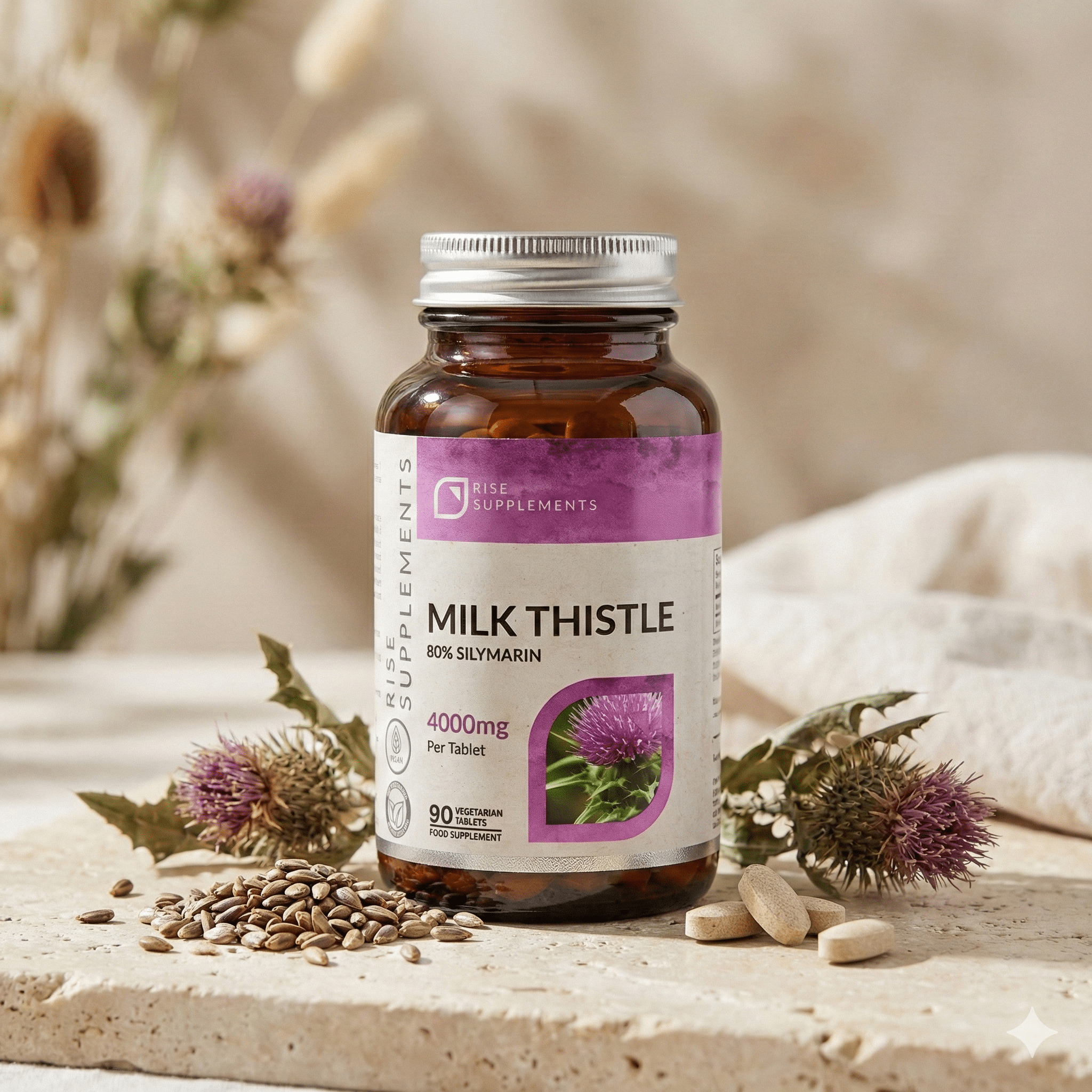 Ostropest plamisty Sylimaryna 80% 4000 mg 90 tabletek - Rise Supplements