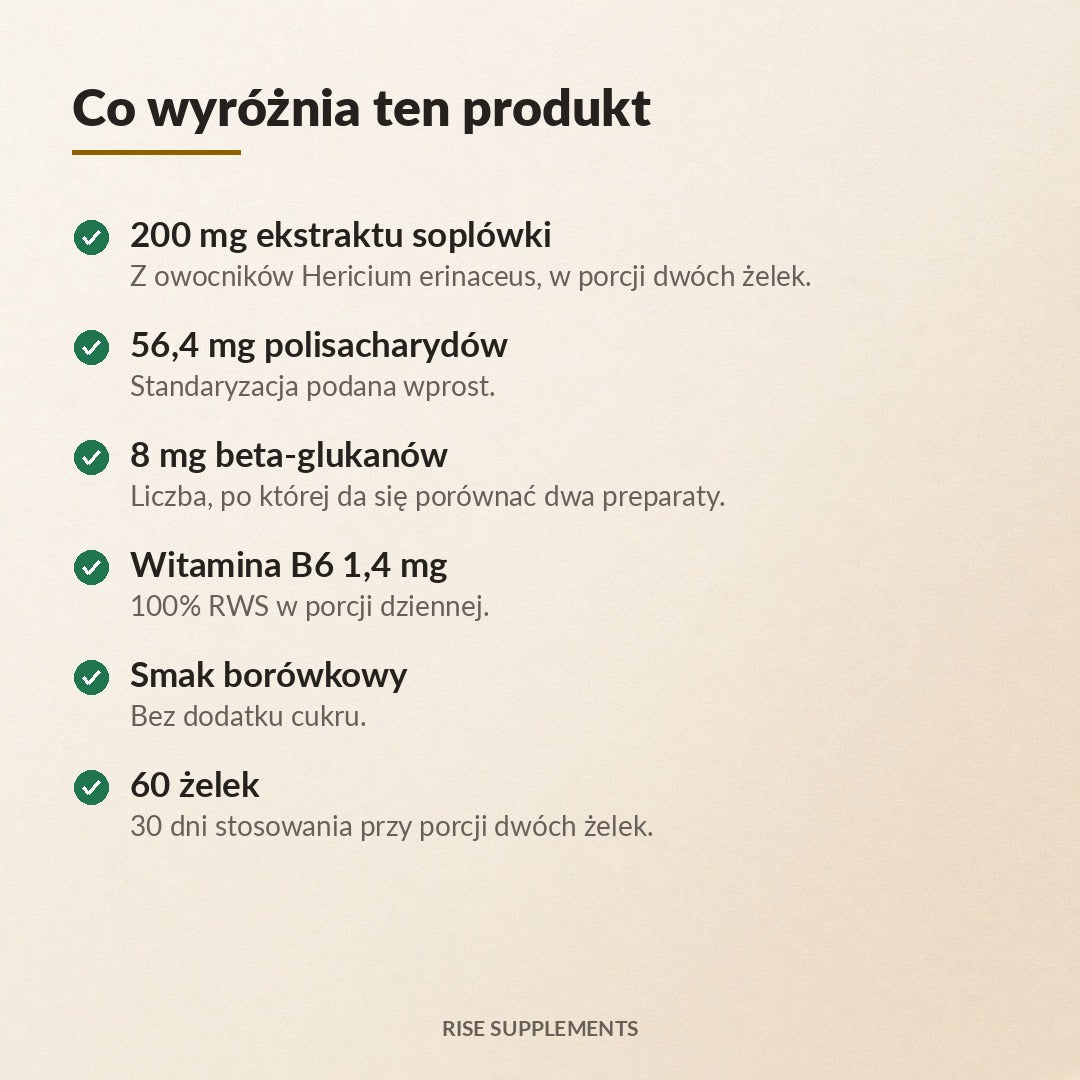 Soplówka Jeżowata (Lion's Mane) + B6 żelki 60 szt. — co wyróżnia produkt