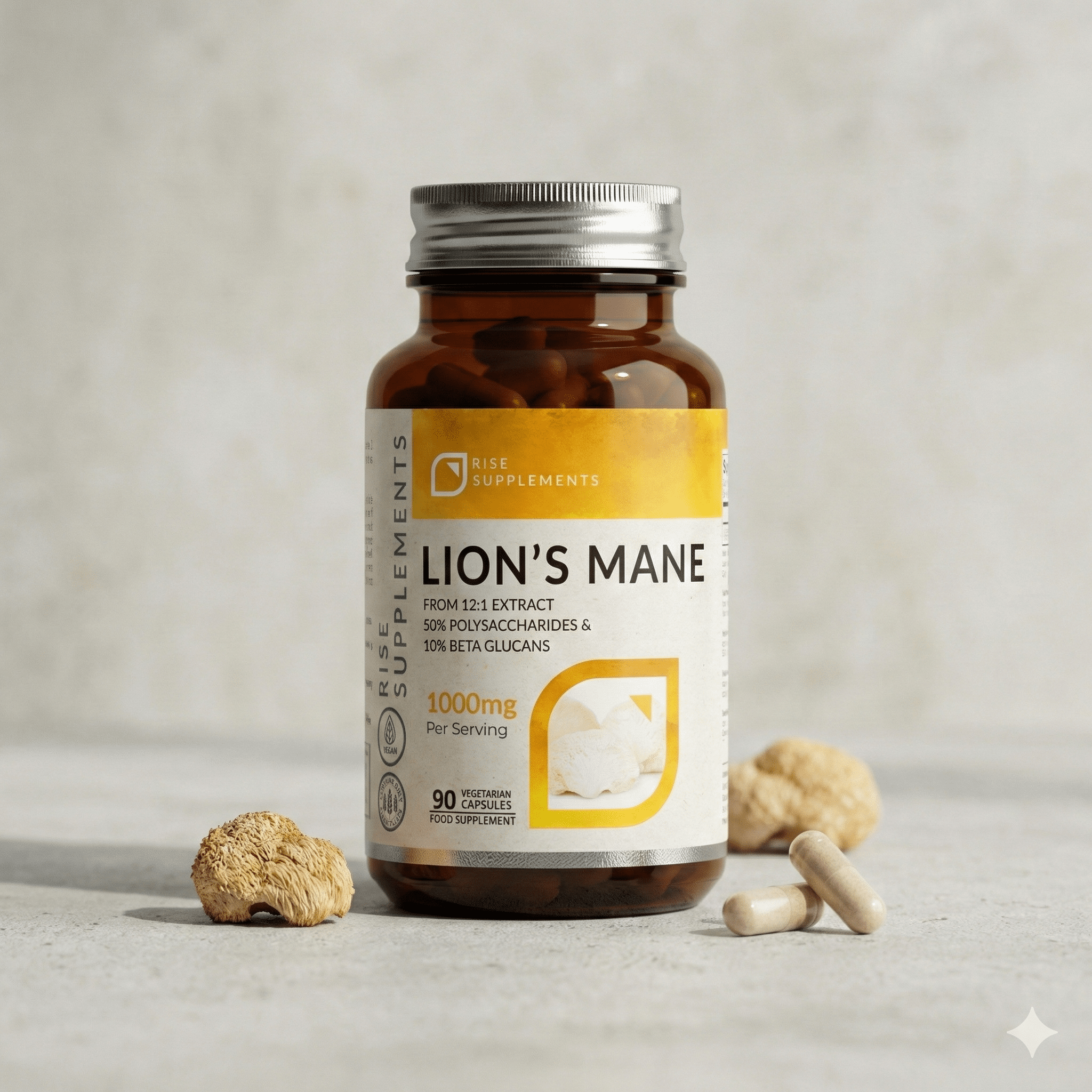 Soplówka Jeżowata (Lion’s Mane) 1000 mg 90 kapsułek - Rise Supplements