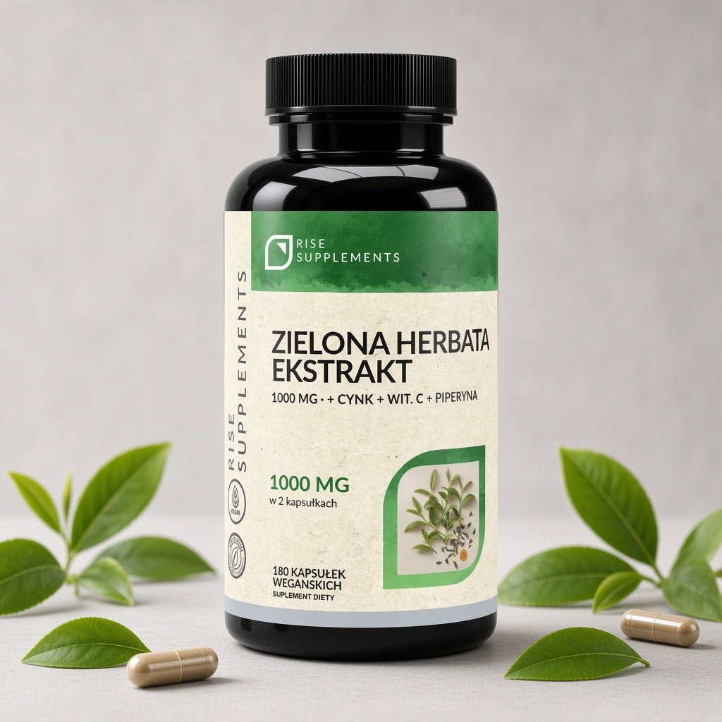 Zielona Herbata ekstrakt 1000 mg + Cynk, Witamina C, Piperyna 180 kapsułek - Rise Supplements