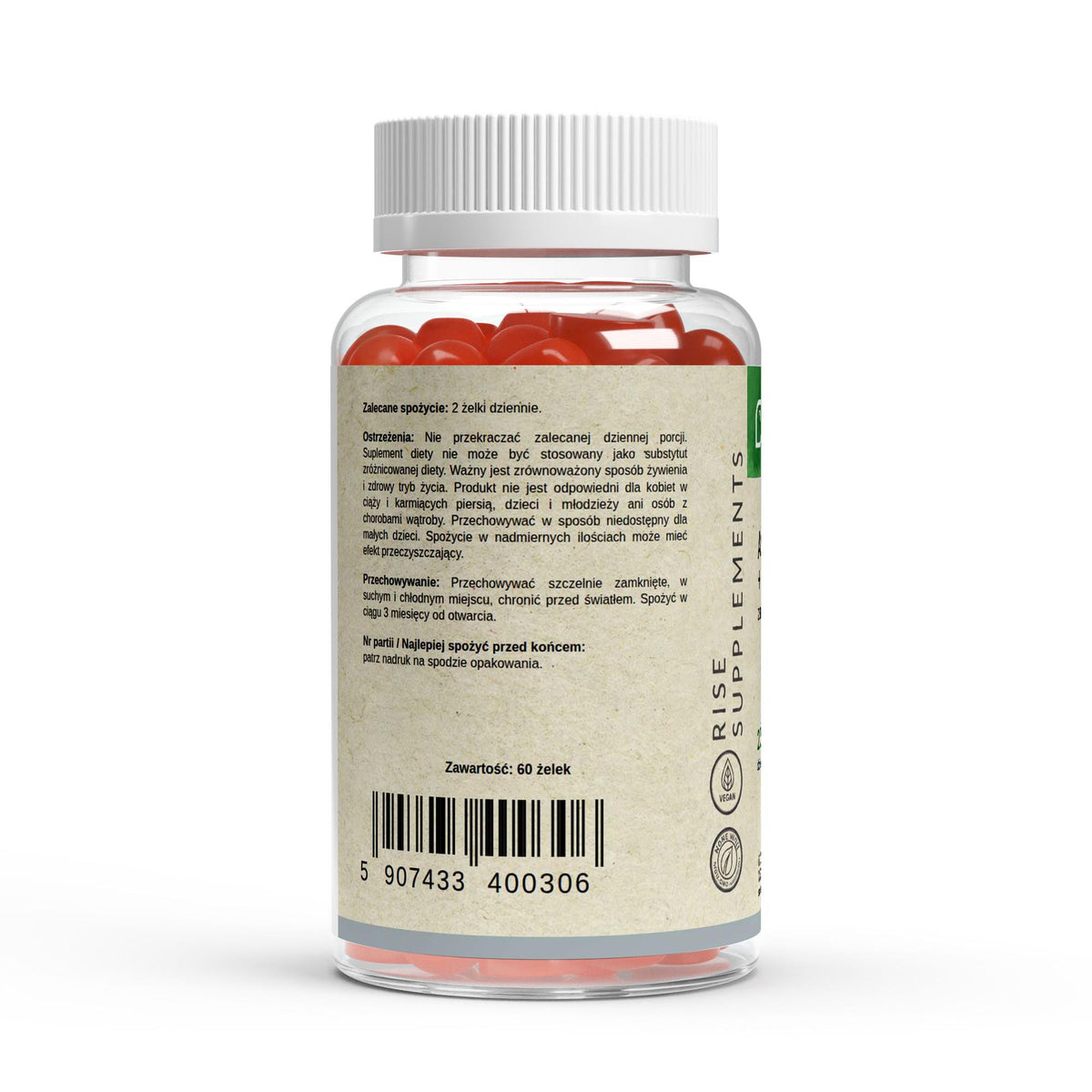 Ashwagandha + B6 żelki 60 szt. — bok opakowania