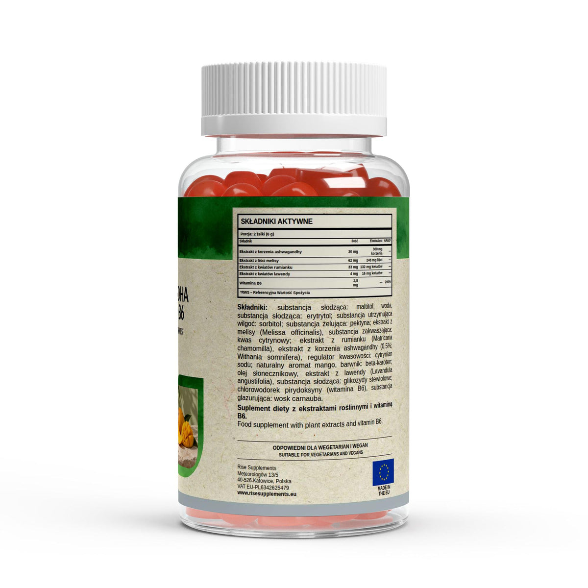 Ashwagandha + B6 żelki 60 szt. — etykieta ze składem