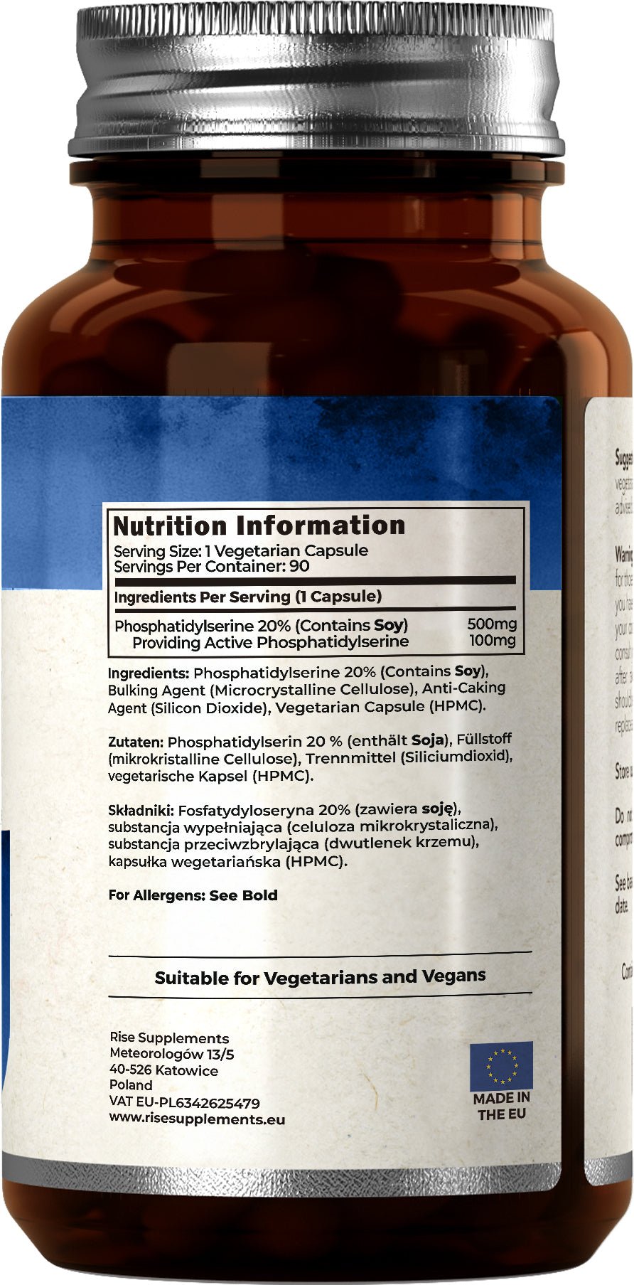 Fosfatydyloseryna (Phosphatidylserine) 500 mg 900 kapsułek - Rise Supplements