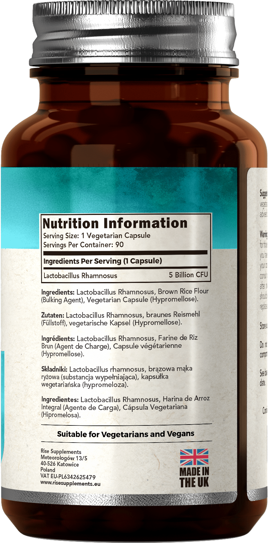 Lactobacillus Rhamnosus 5 mld CFU 90 kapsułek - Rise Supplements