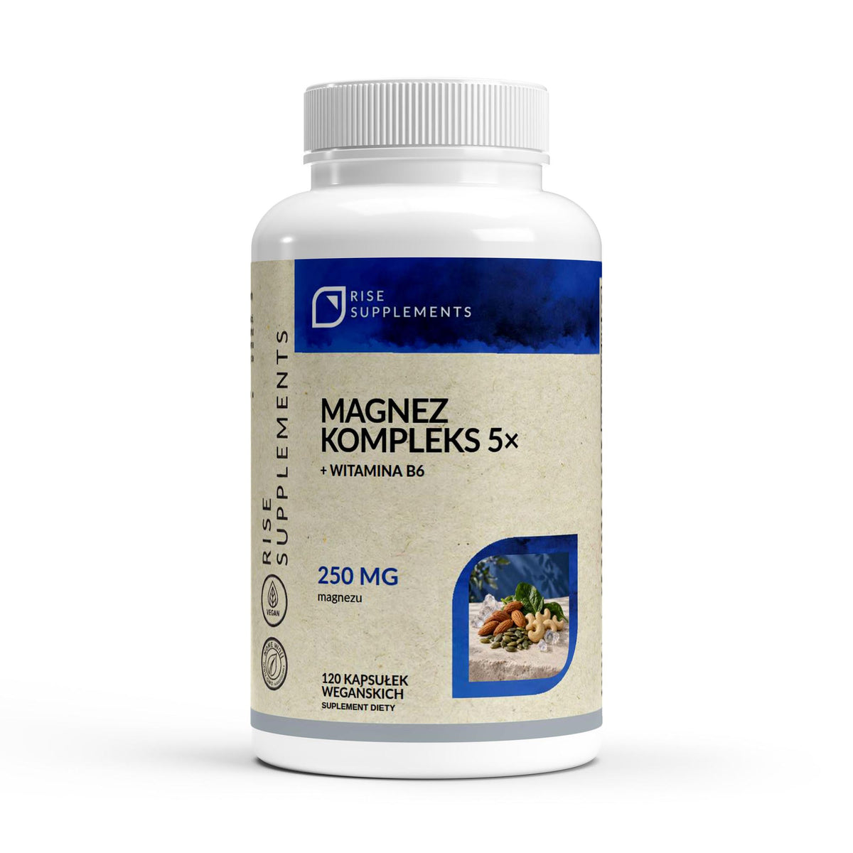 Magnez Kompleks 5 form 250 mg + B6 120 kapsułek — przód opakowania