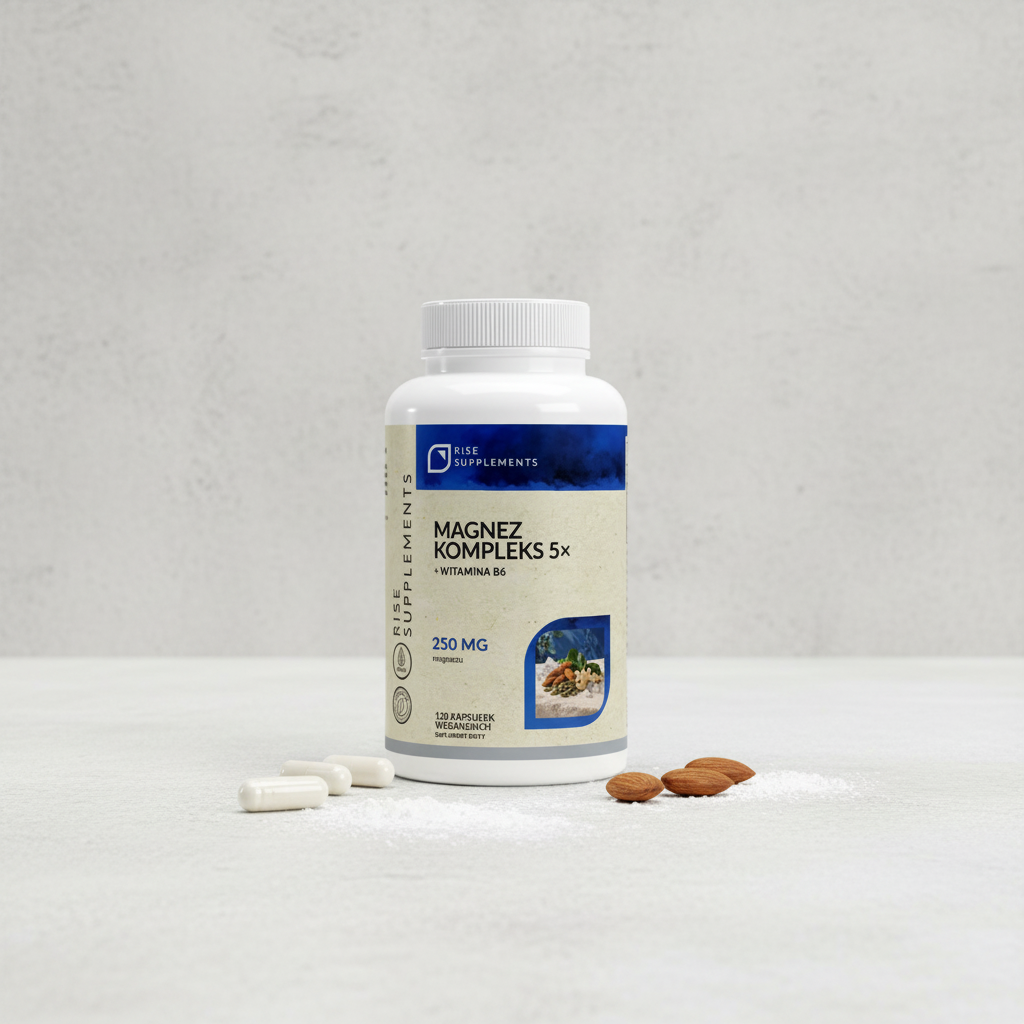 Magnez Kompleks 5 form 250 mg + B6 120 kapsułek — zdjęcie produktu na jasnym tle