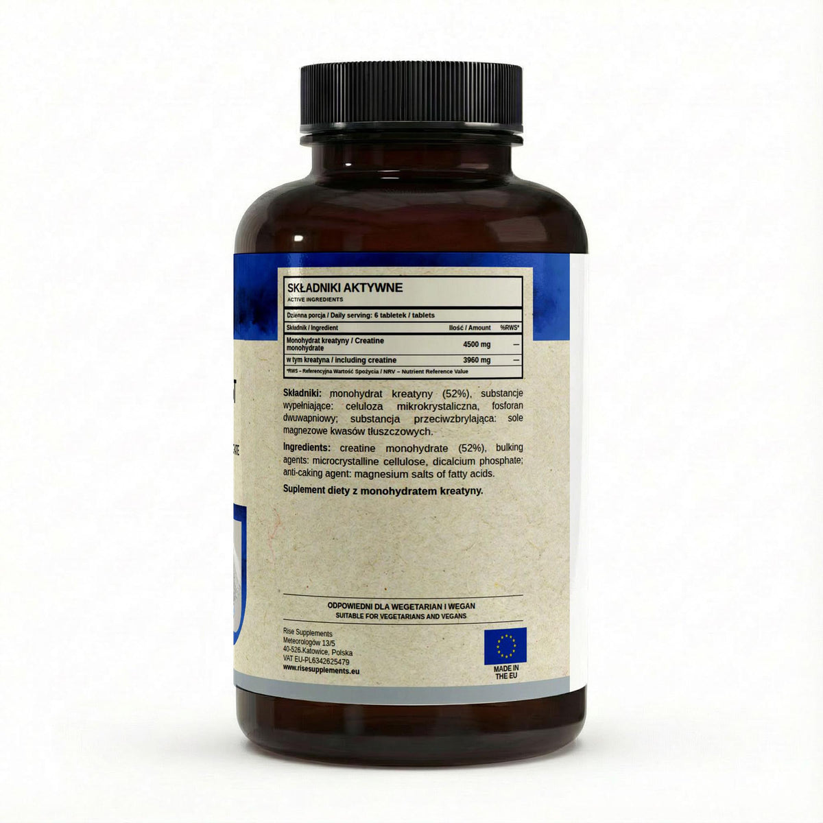 Monohydrat Kreatyny 4500 mg w porcji 180 tabletek – etykieta ze składem