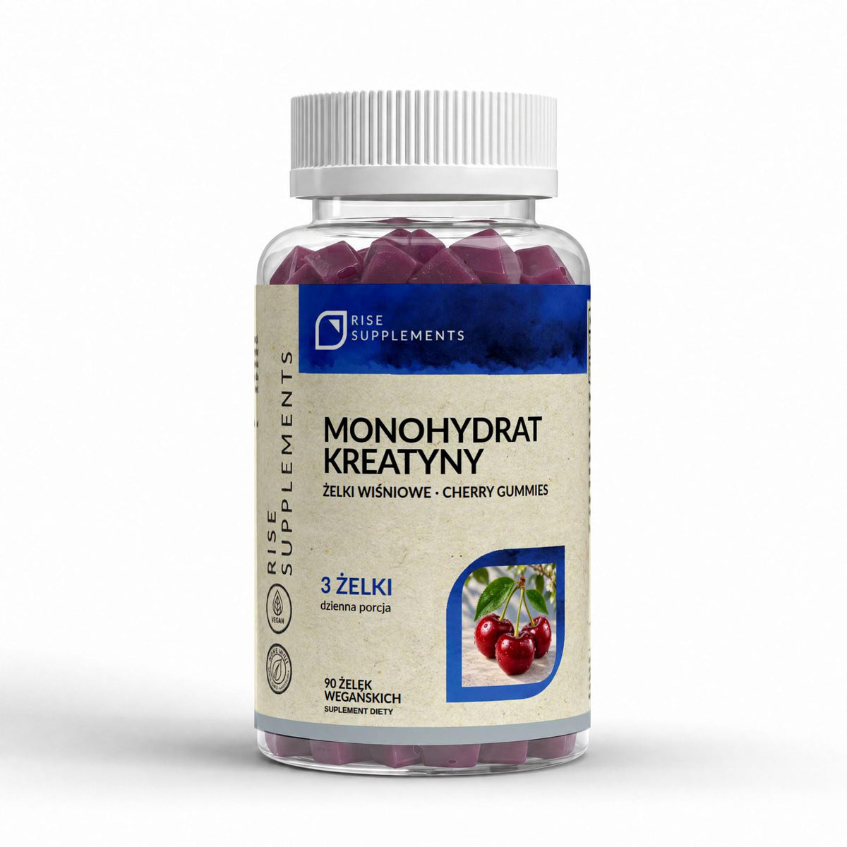 Monohydrat Kreatyny 3 g w porcji żelki wiśniowe 90 szt. — przód opakowania