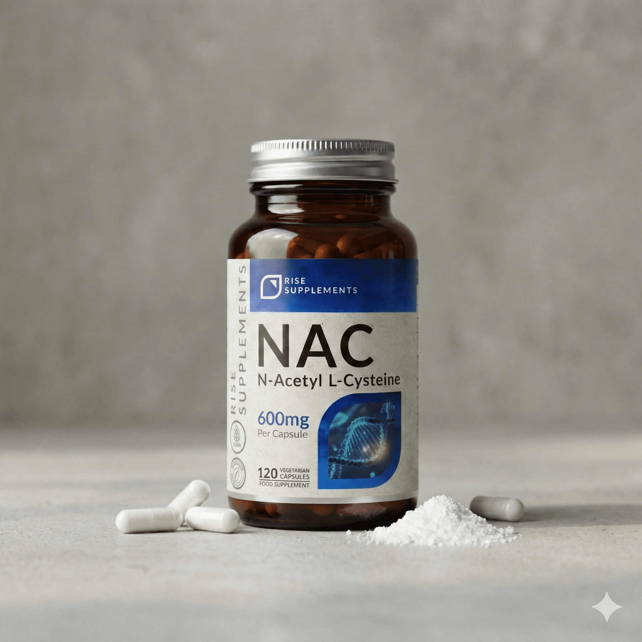 NAC N - Acetyl L - Cysteina 120 Kapsułek po 600mg - Rise Supplements