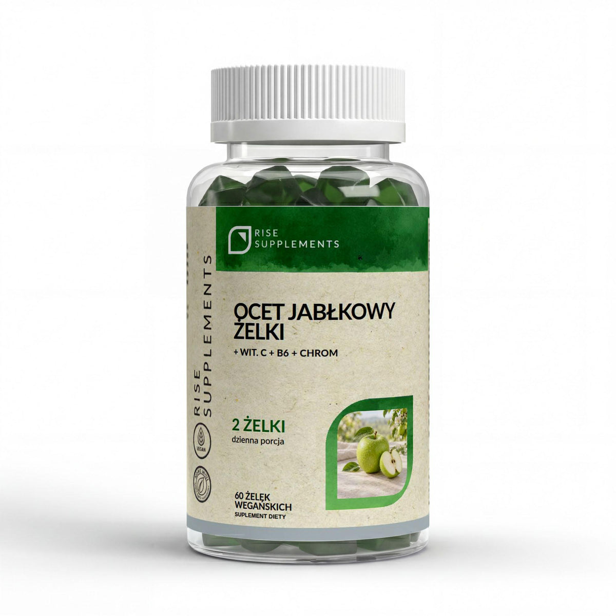 Ocet Jabłkowy 1000 mg żelki 60 szt. + C, B6, chrom — przód opakowania