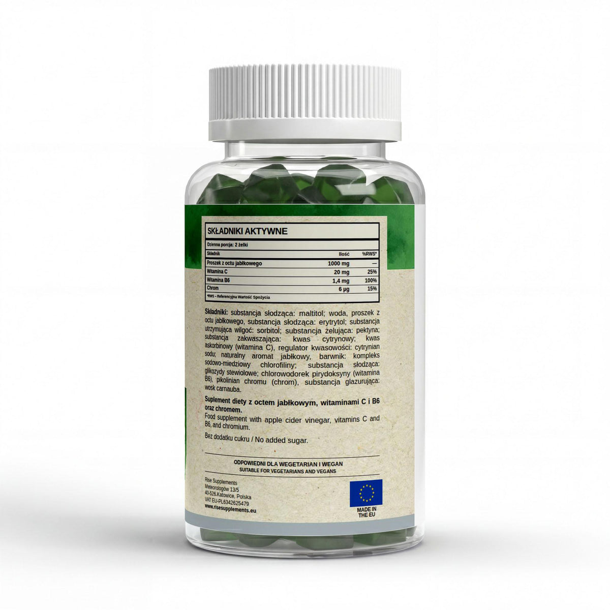 Ocet Jabłkowy 1000 mg żelki 60 szt. + C, B6, chrom — etykieta ze składem