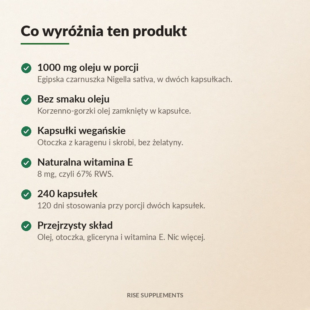 Olej z Czarnuszki 1000 mg 240 kapsułek — co wyróżnia produkt