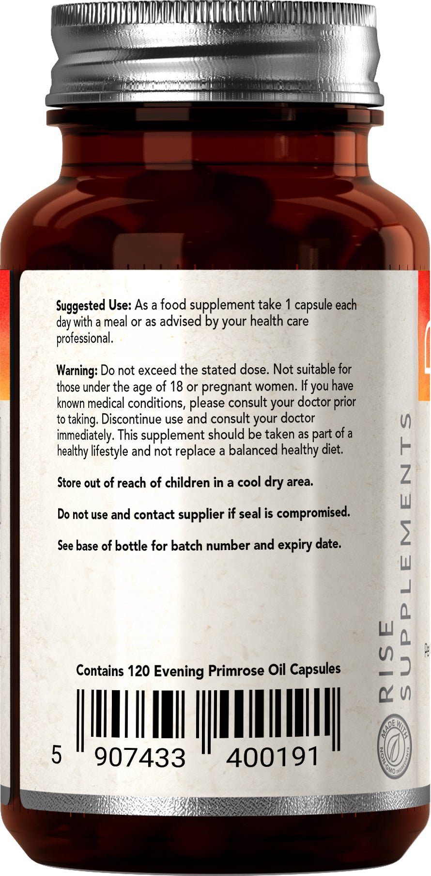 Olej z wiesiołka 1000mg 120 Kapsułek GLA 9%, LA 73% - Rise Supplements