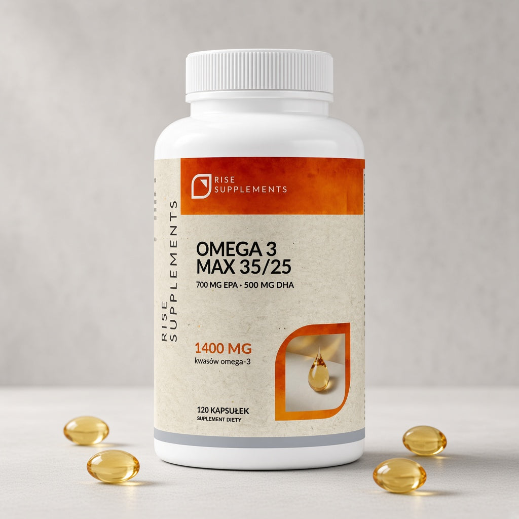 Omega-3 Max 35/25 EPA 700 mg DHA 500 mg 120 kapsułek — zdjęcie produktu na jasnym tle