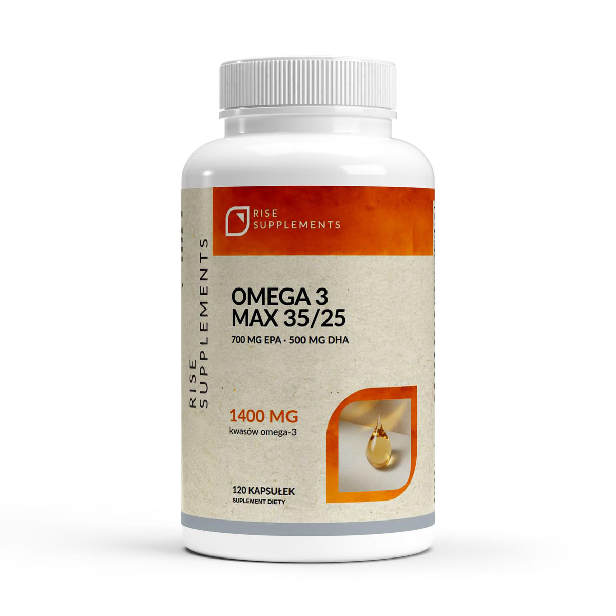Omega-3 Max 35/25 EPA 700 mg DHA 500 mg 120 kapsułek — przód opakowania
