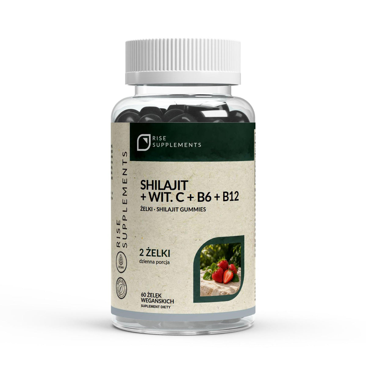 Shilajit 700 mg żelki 60 szt. + C, B6, B12 — przód opakowania