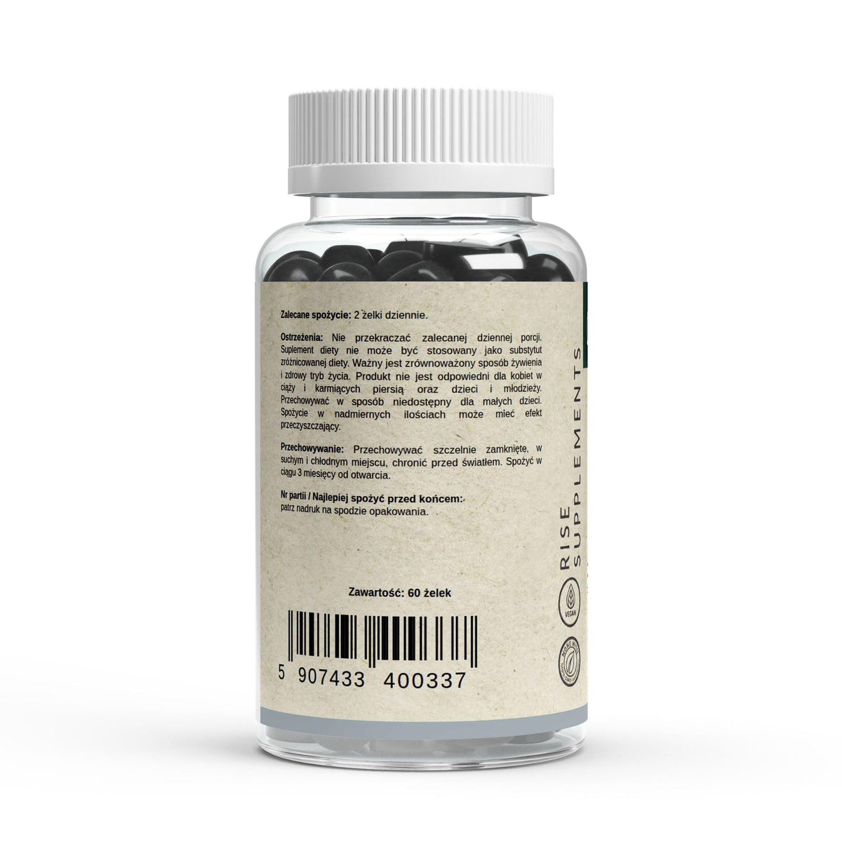 Shilajit 700 mg żelki 60 szt. + C, B6, B12 — bok opakowania