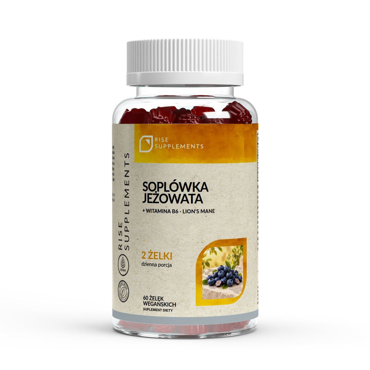Soplówka Jeżowata (Lion's Mane) + B6 żelki 60 szt. — przód opakowania