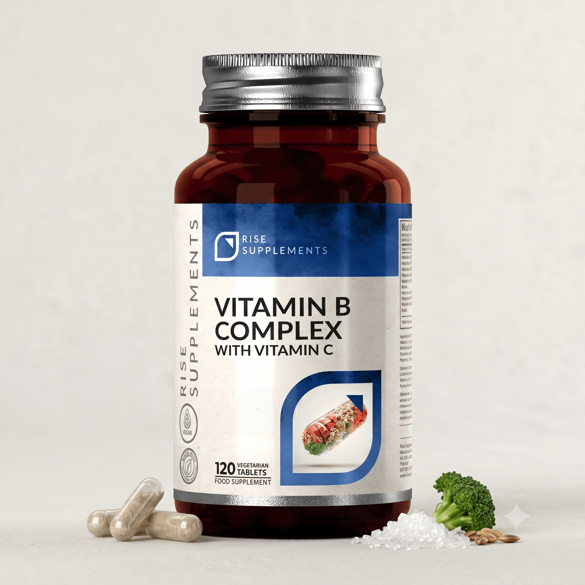 Witamina B Complex z C 120 Tabletek B1 B2 B3 B5 B6 B12 - Rise Supplements