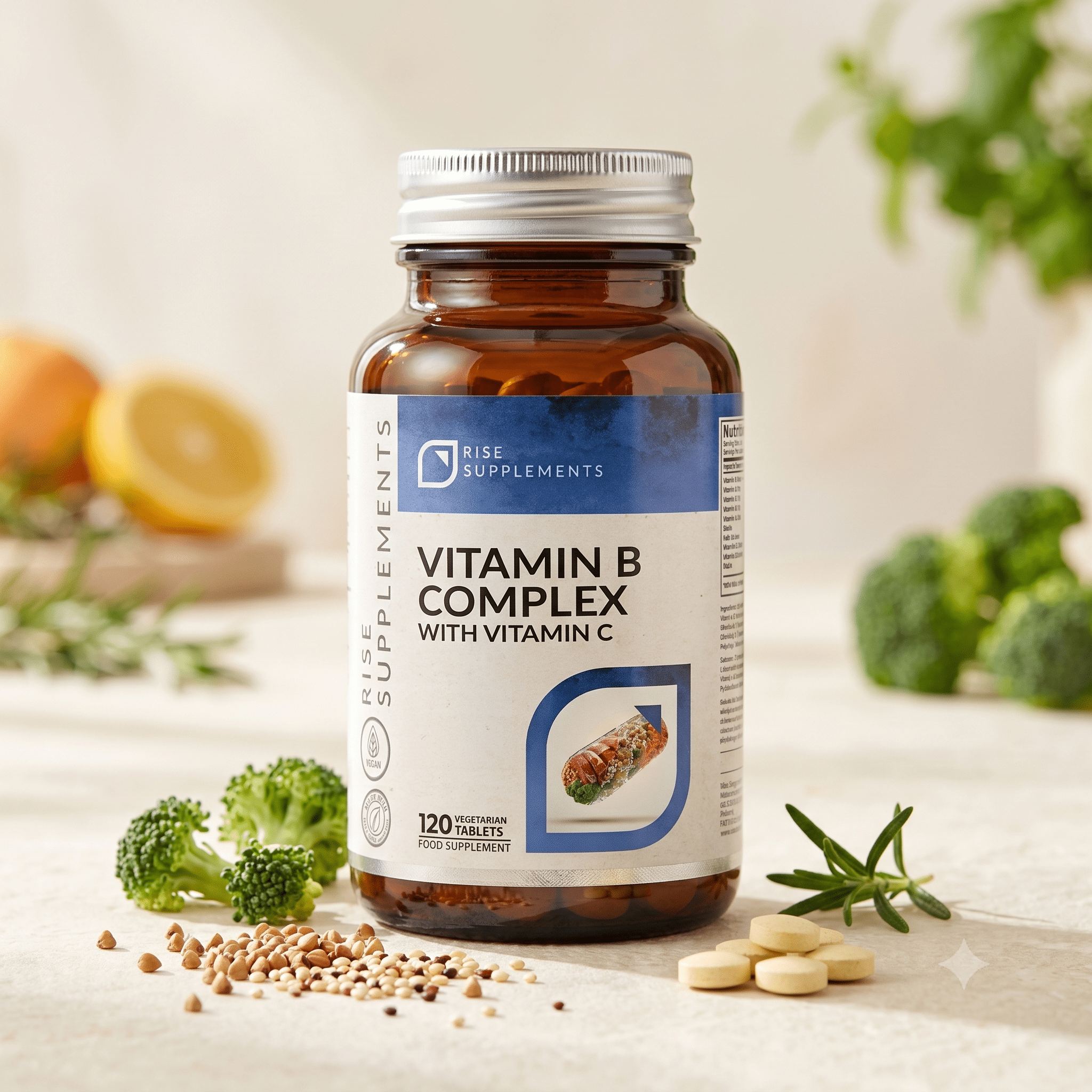 Witamina B Complex z C 120 Tabletek B1 B2 B3 B5 B6 B12 - Rise Supplements