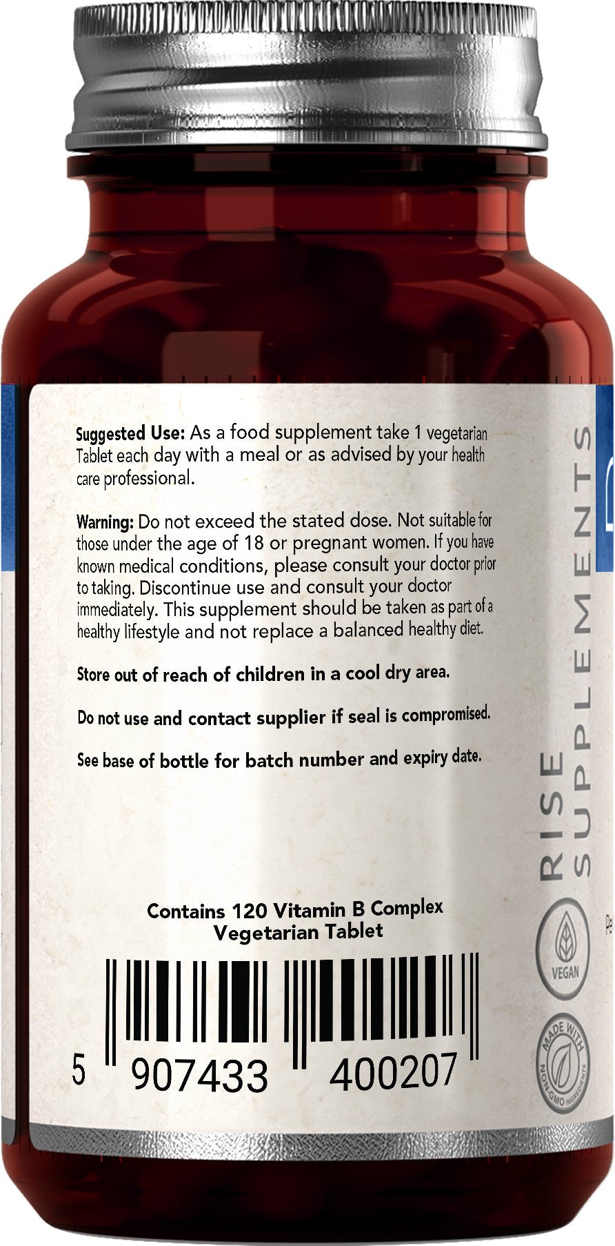 Witamina B Complex z C 120 Tabletek B1 B2 B3 B5 B6 B12 - Rise Supplements