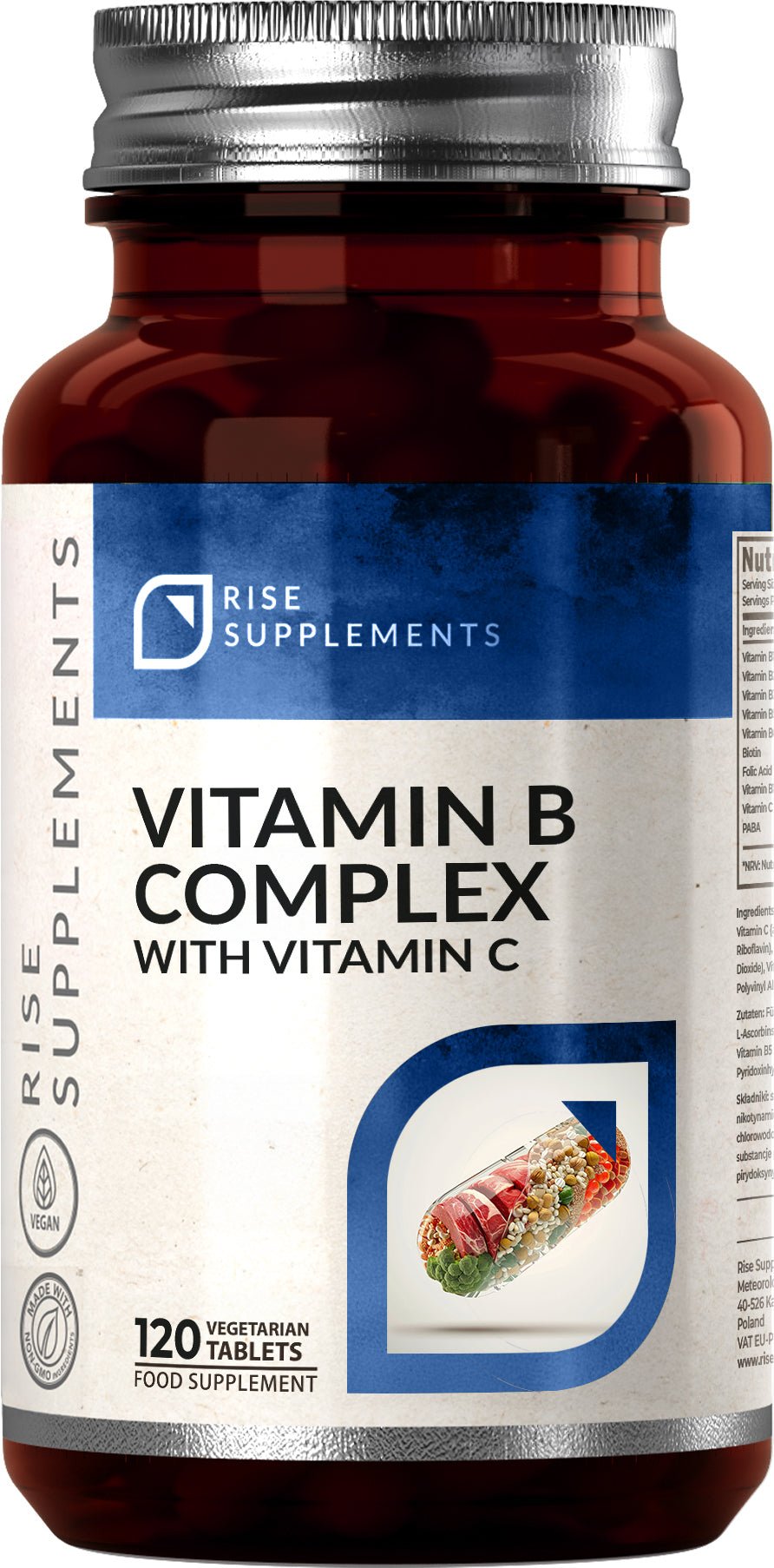 Witamina B Complex z C 120 Tabletek B1 B2 B3 B5 B6 B12 - Rise Supplements