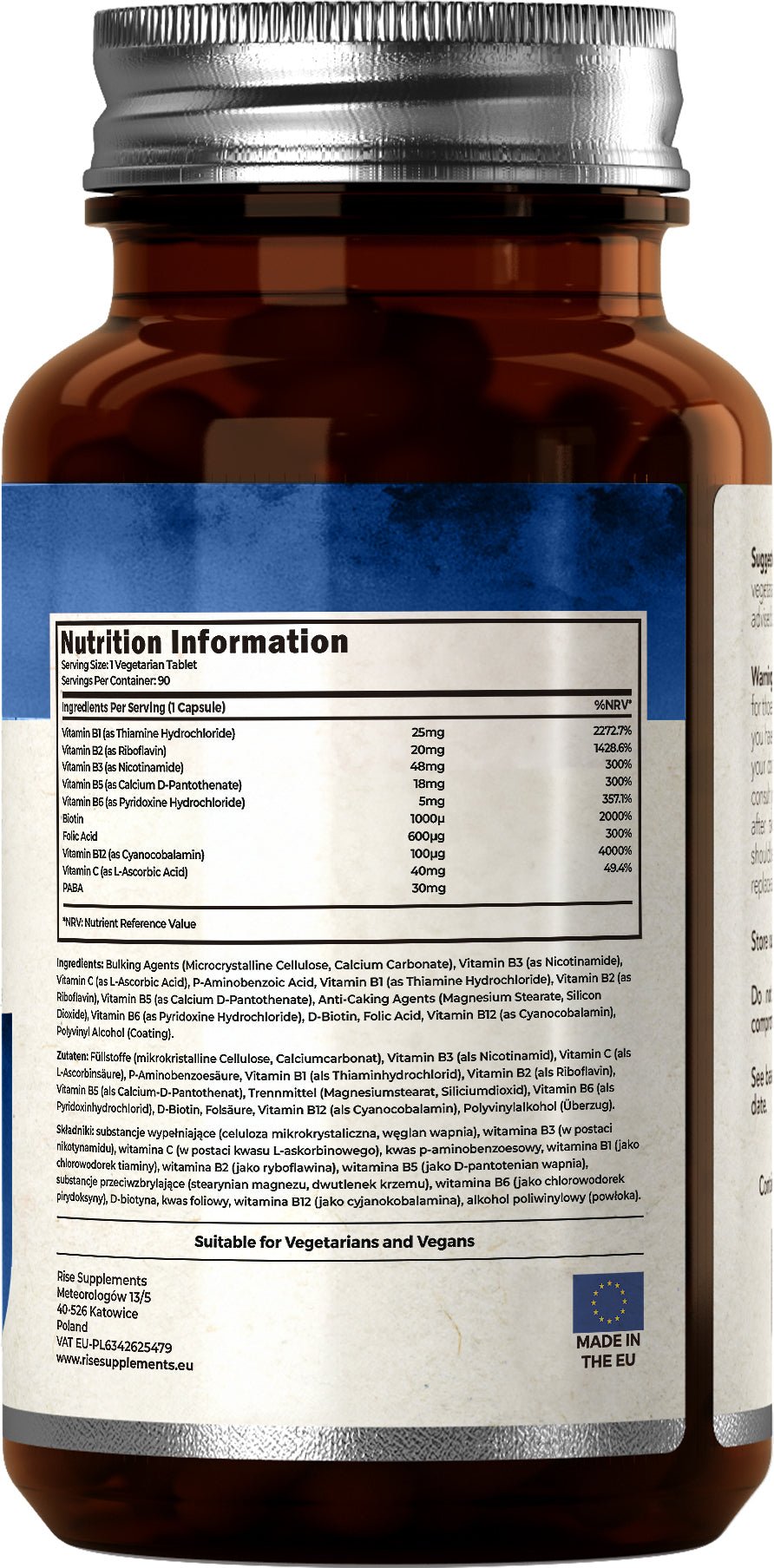 Witamina B Complex z C 120 Tabletek B1 B2 B3 B5 B6 B12 - Rise Supplements